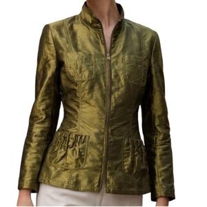 Chicos emerald green shiny silky iridescent jacket. Size 0. (S/4). Full zip.